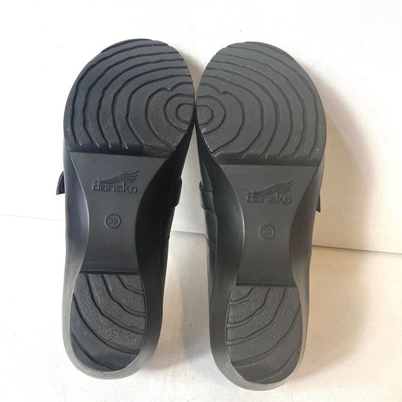 Dansko Black Leather Block Mid Heel Women's Shoes EU 39 US 8.5-9 Slip On Clogs - Picture 12 of 13